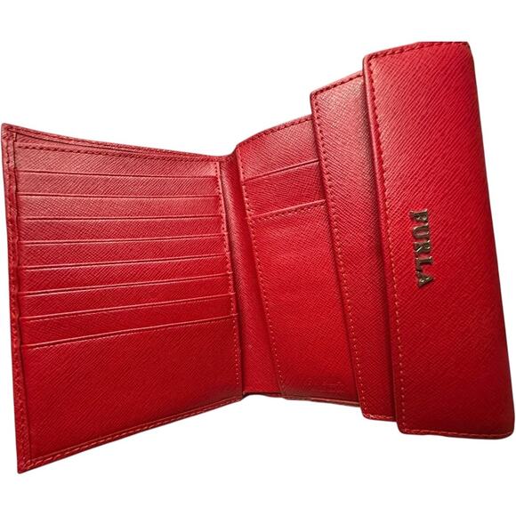 Furla red Saffiano leather trifold Babylon medium wallet - Picture 3 of 16